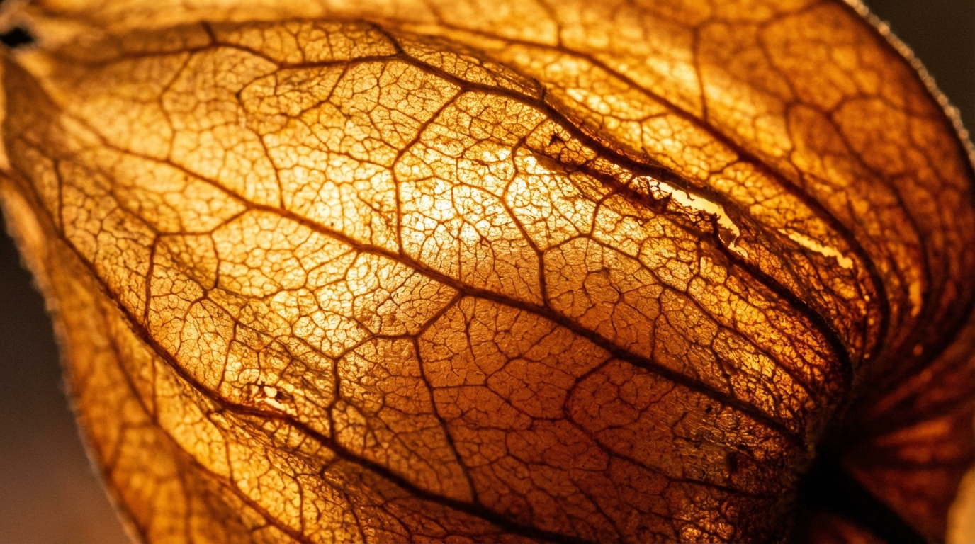 Macro photograph of light through organic translucent surface evoking cellular energy