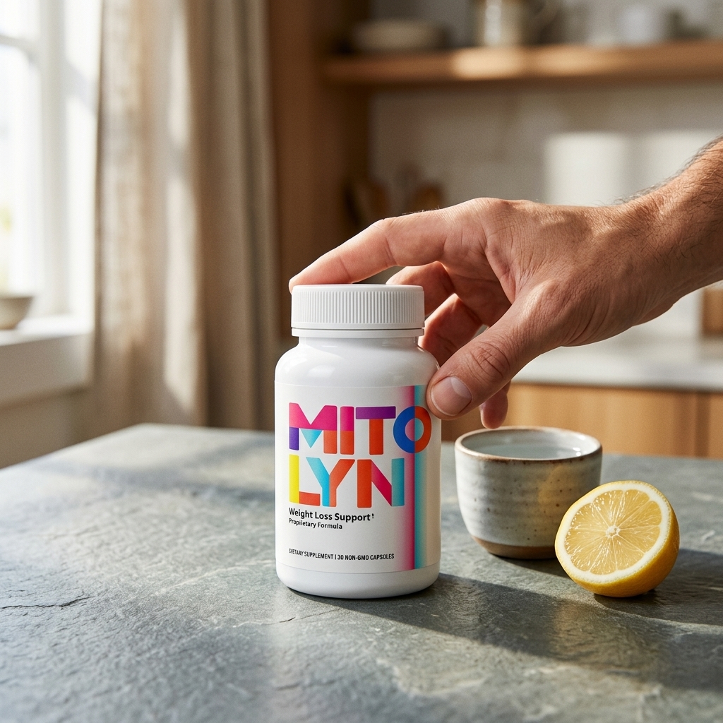 Mitolyn bottle on kitchen counter in morning light