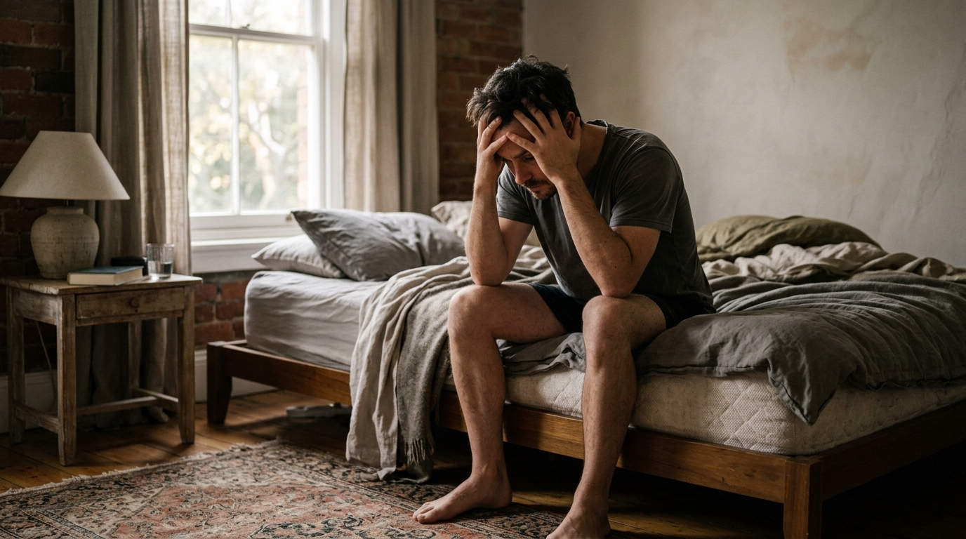 man experiencing morning fatigue and energy struggles