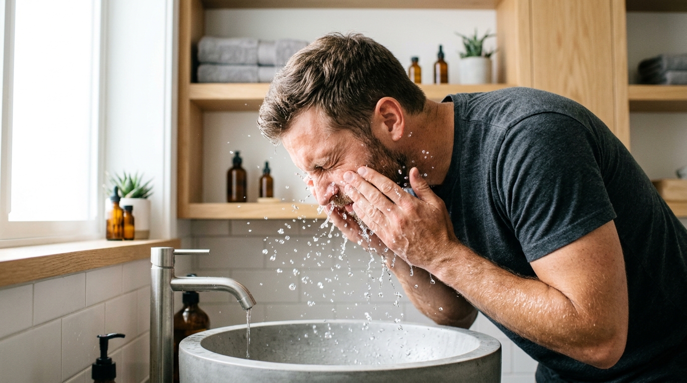 man practicing cold water exposure morning routine
