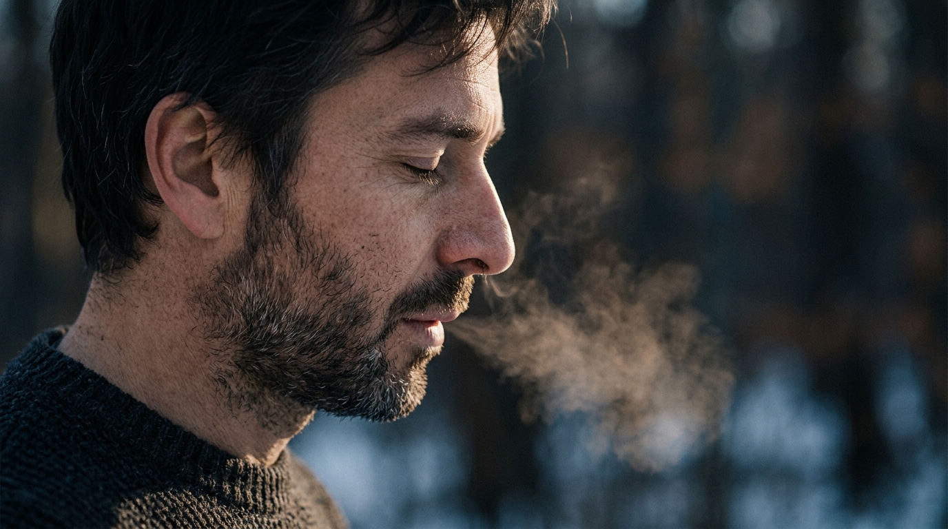 close up of man focusing on breath and metabolism