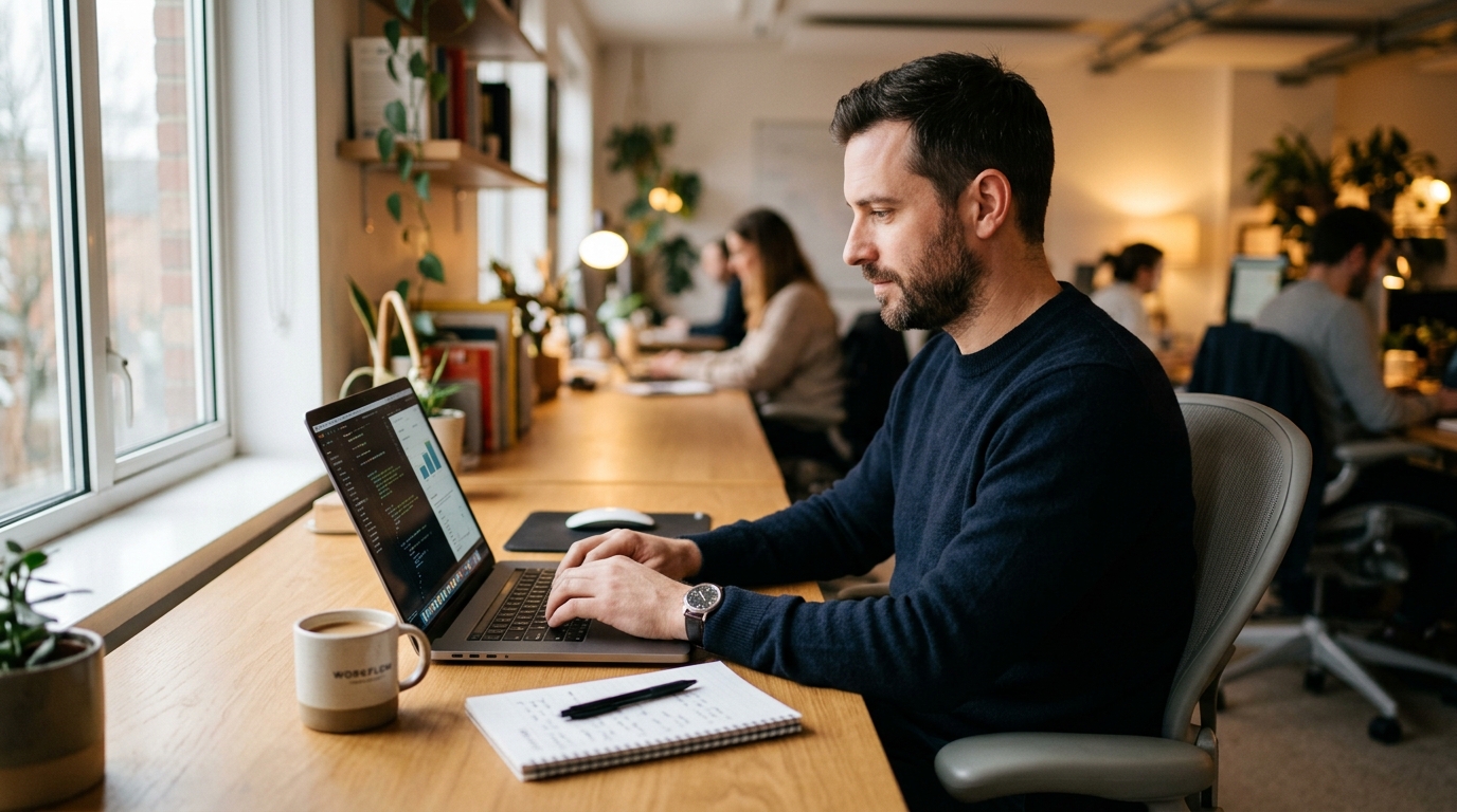 man working with clear focus and sustained energy