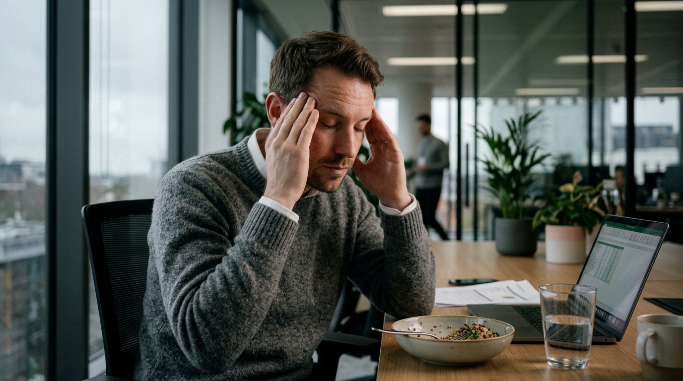 man experiencing afternoon fatigue at desk