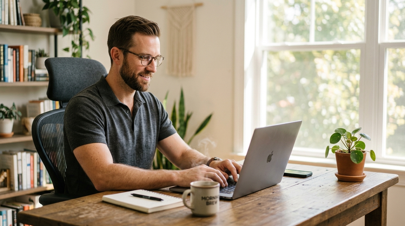 professional man working comfortably without eye strain