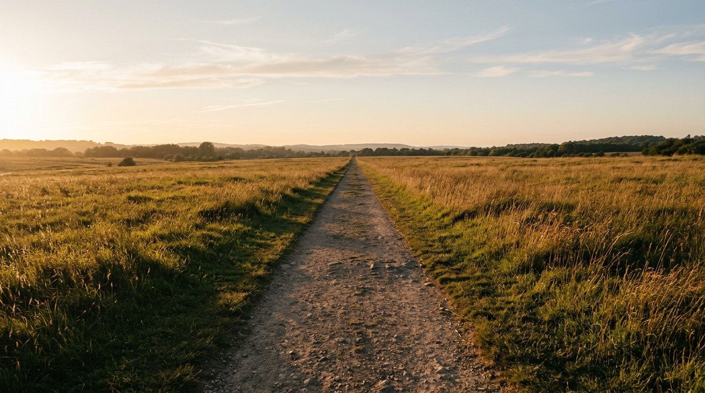 Golden meadow trail stretching toward the horizon