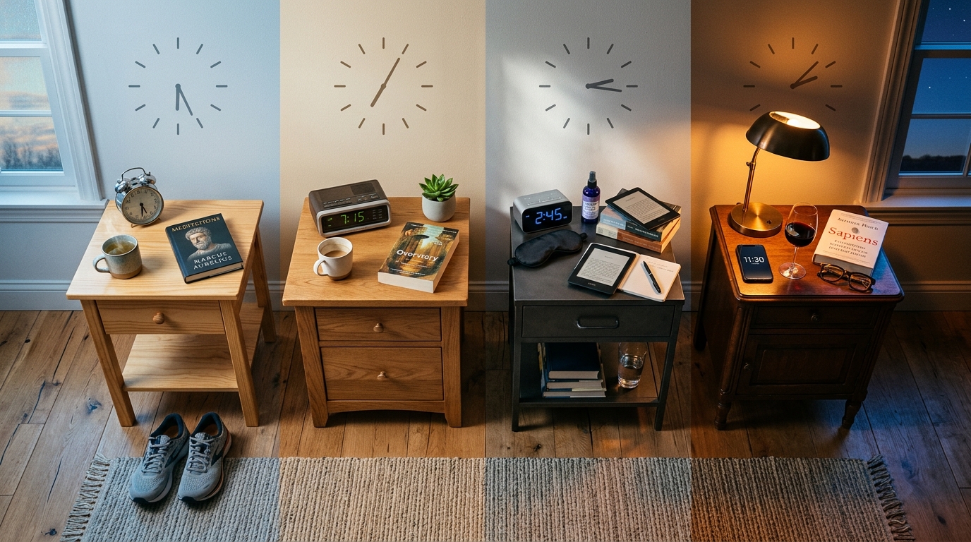 four different sleep personality setups representing chronotypes