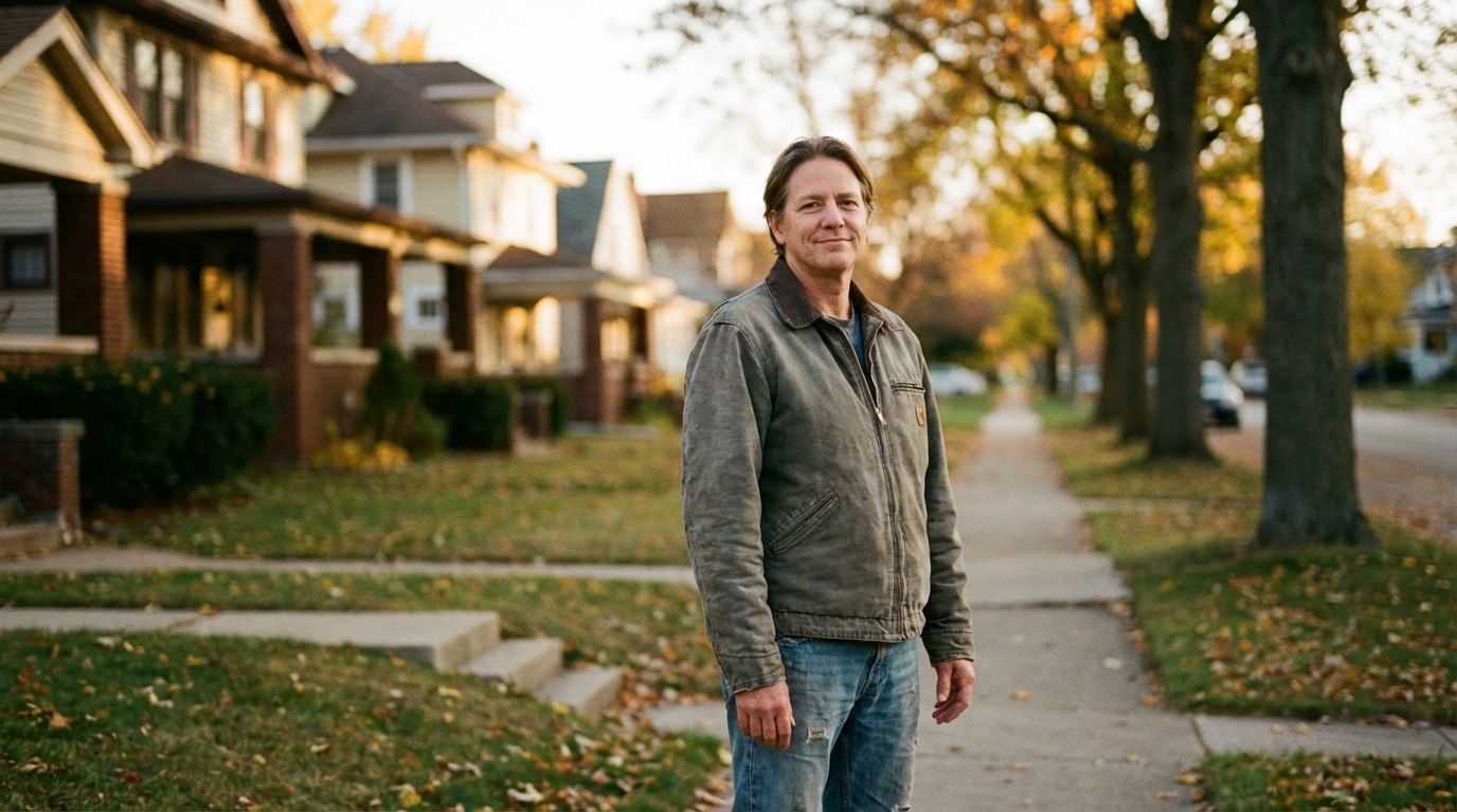 Midlife adult standing outside with a calm, confident expression
