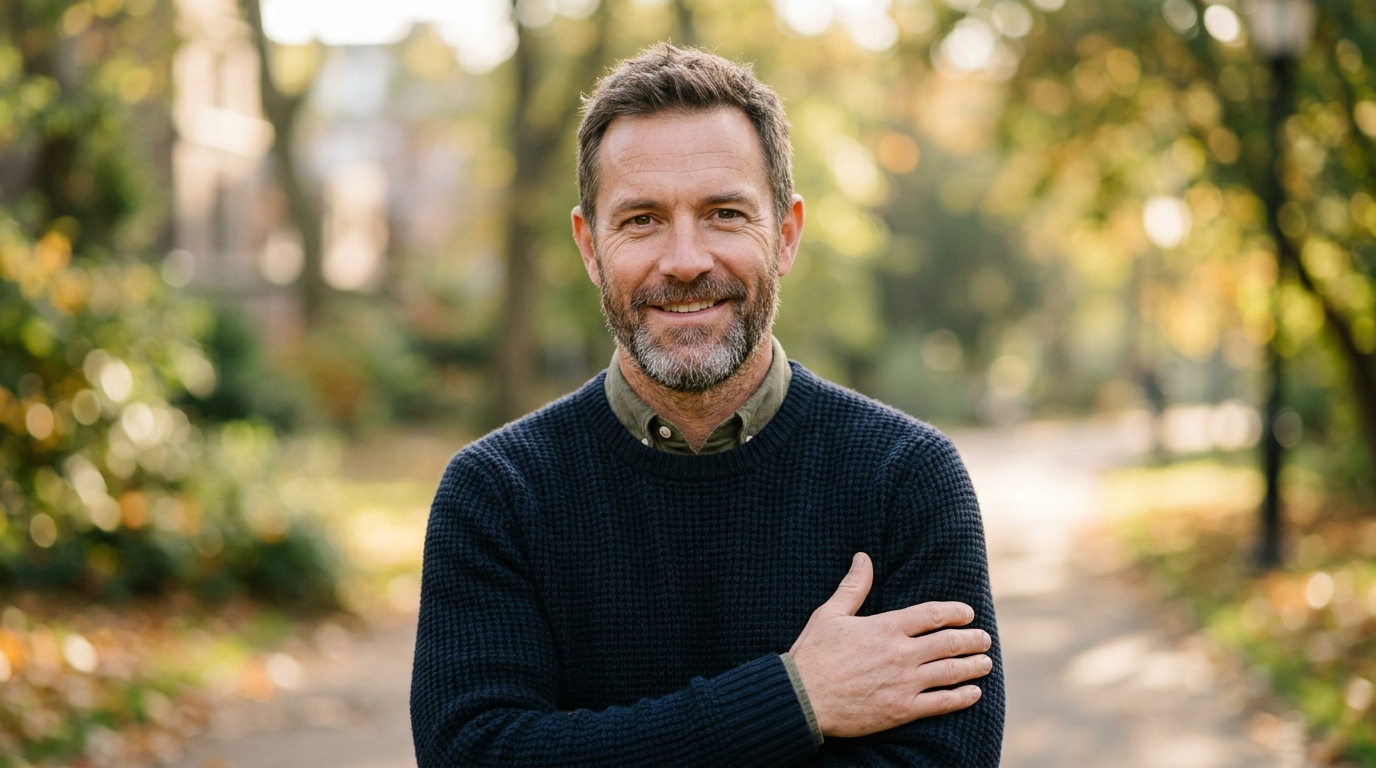 confident man portrait morning light