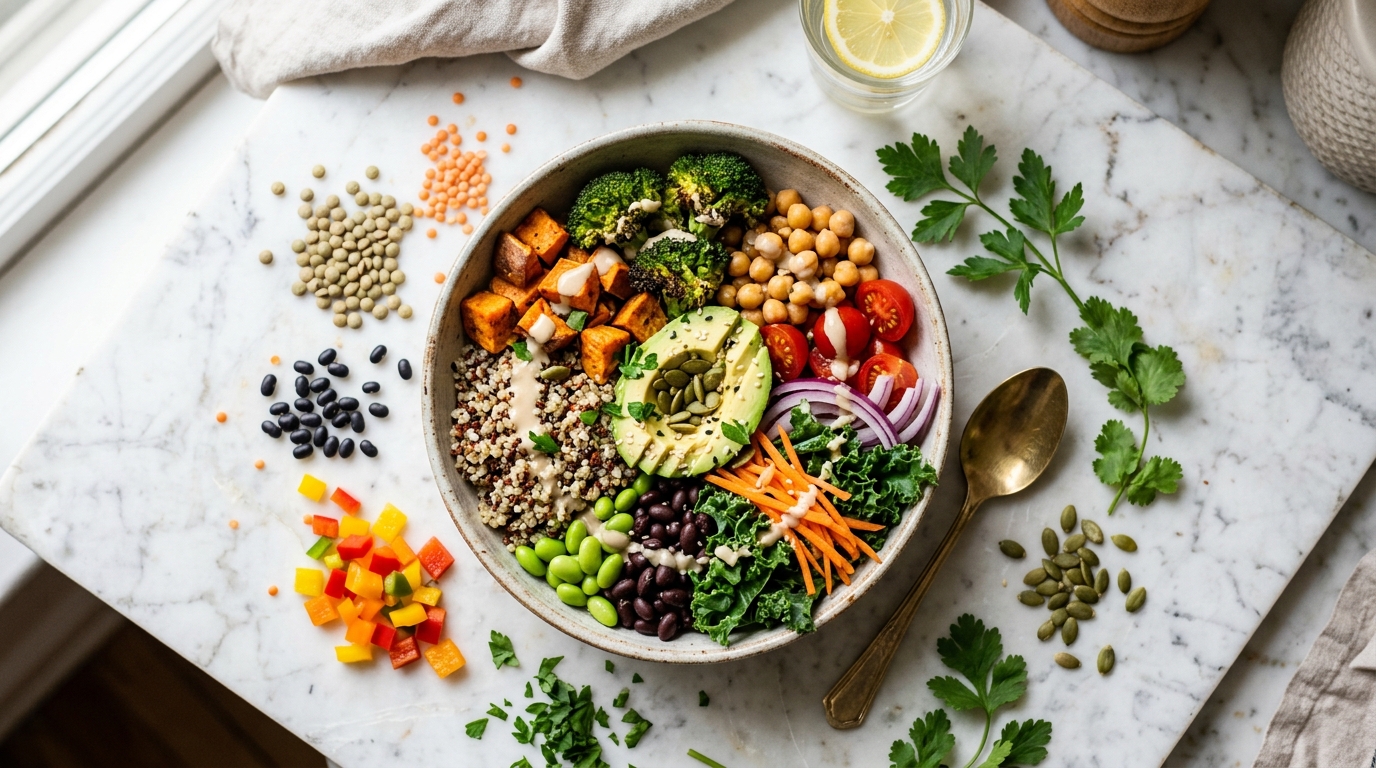 colorful Buddha bowl with plant based nutrients