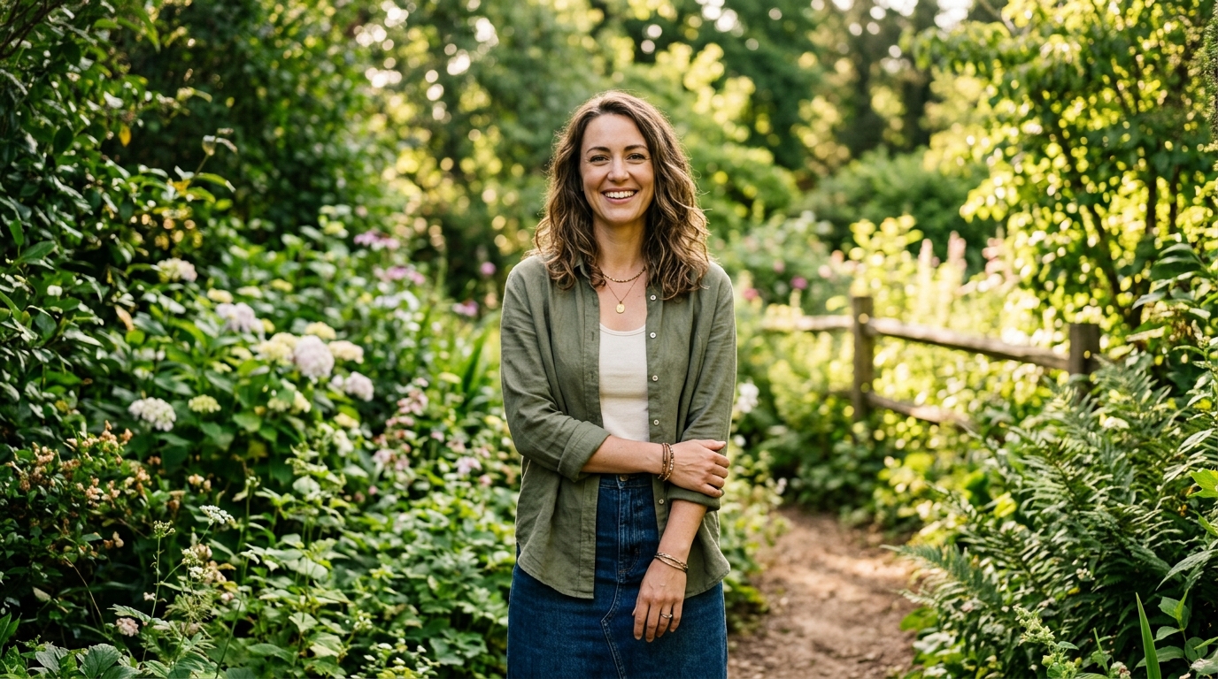 confident woman standing in natural green environment