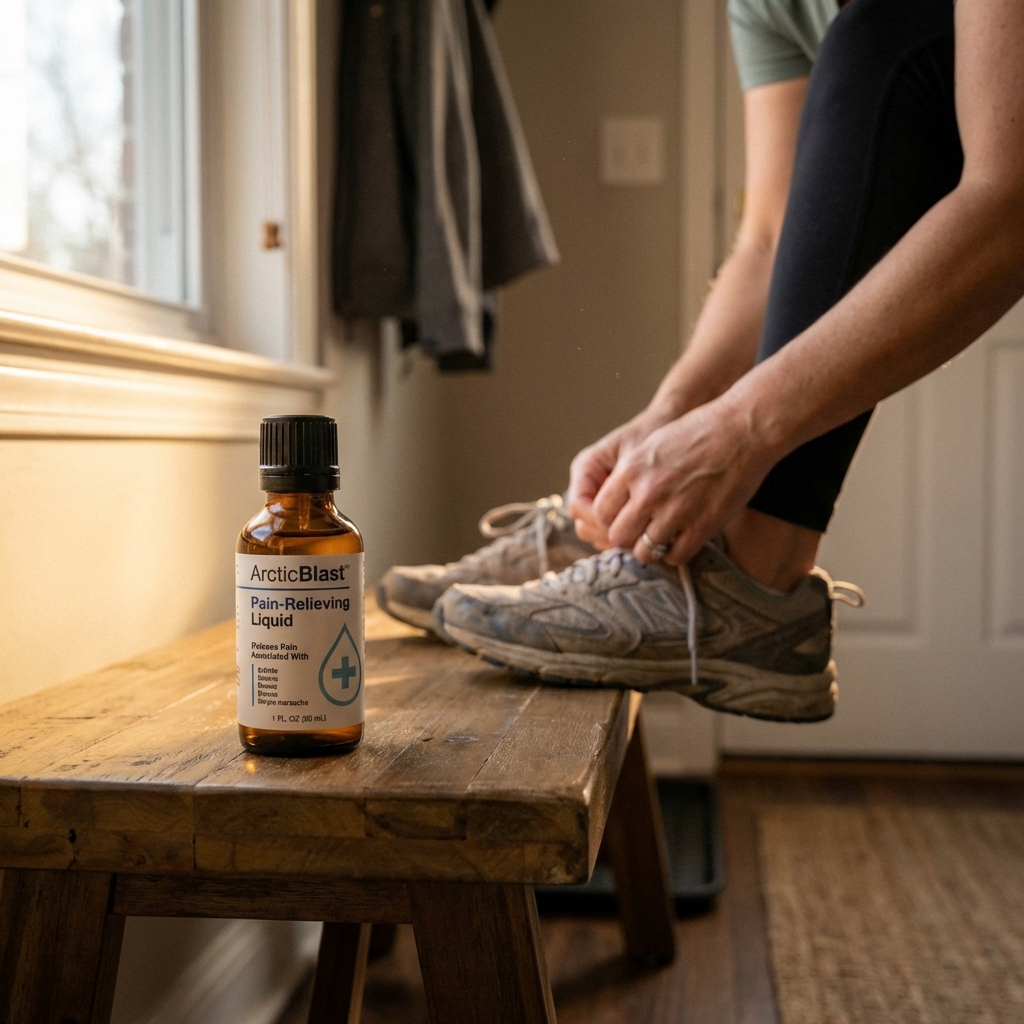 ArcticBlast bottle near walking shoes by the door