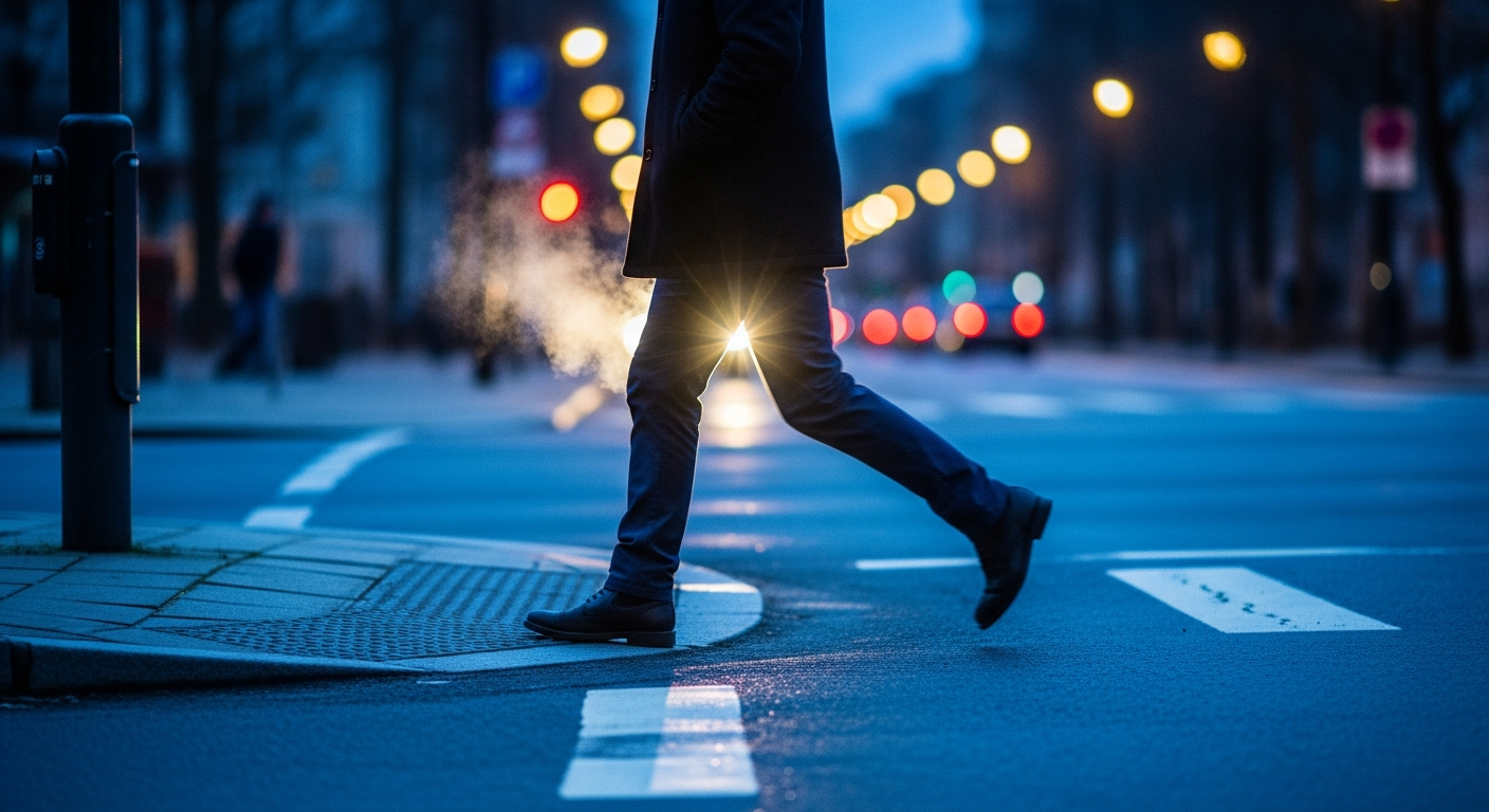 Brisk corner walk in early light