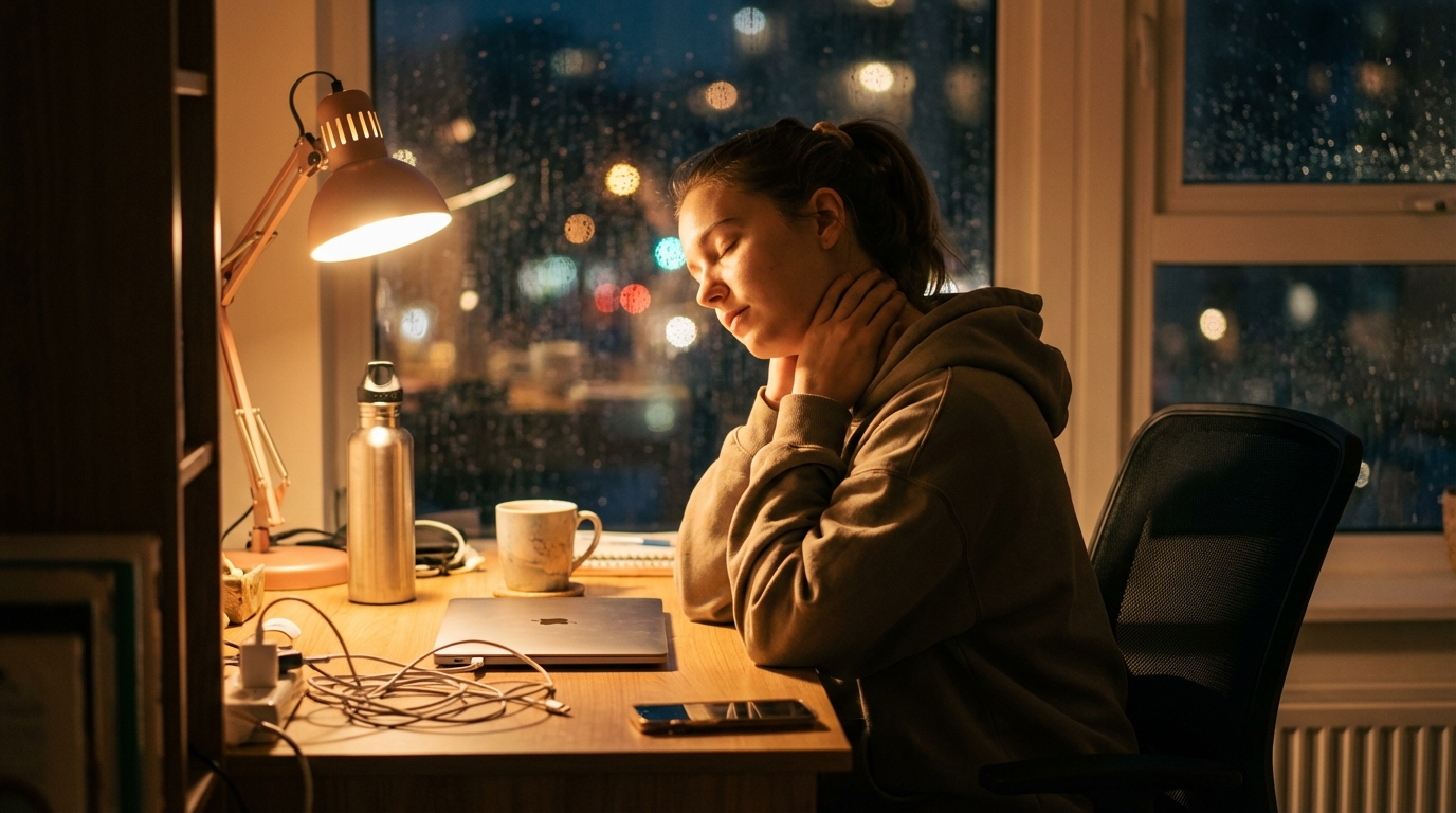 Student choosing a quieter evening routine at a desk