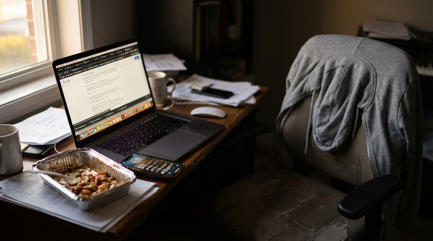 Cluttered home office showing how different stressors pile onto the brain