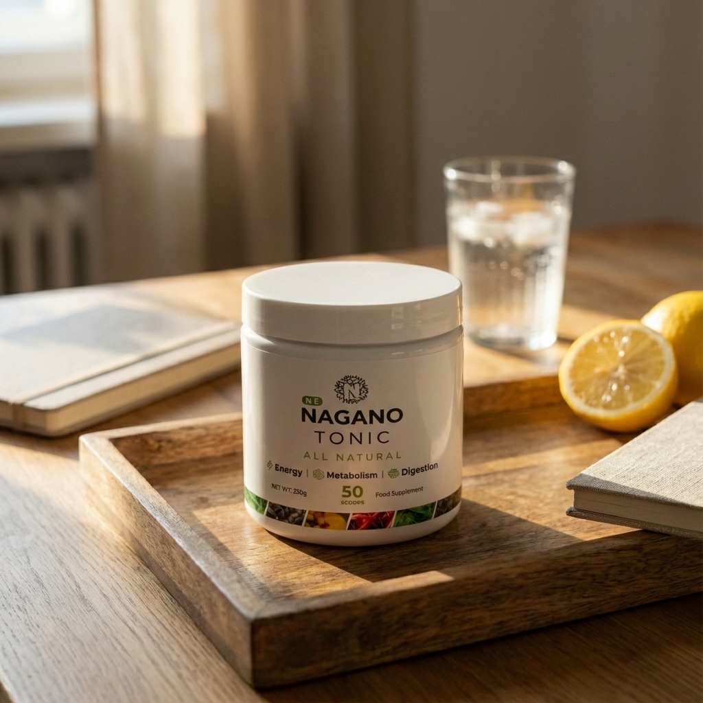 Nagano Tonic on a wooden tray in warm natural afternoon light