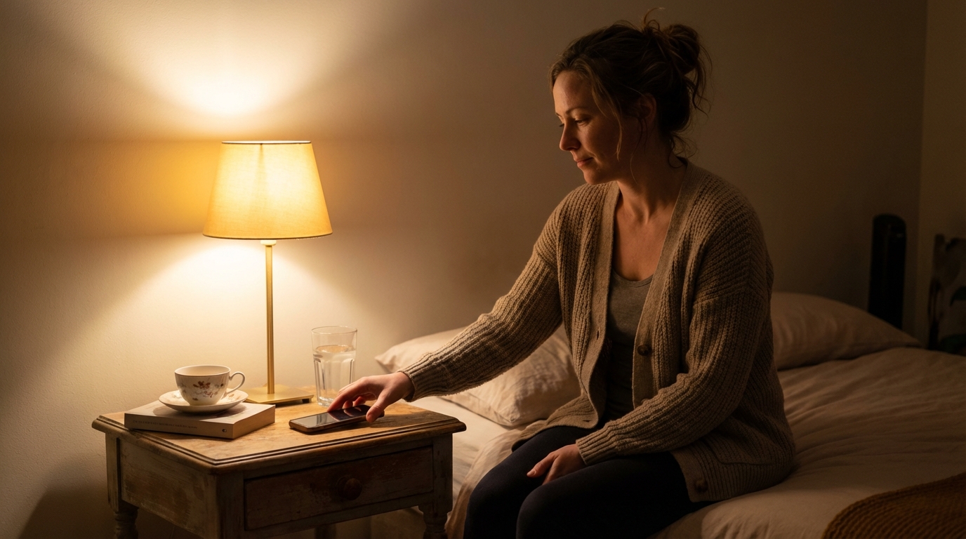 Woman setting phone down to protect bedtime routine