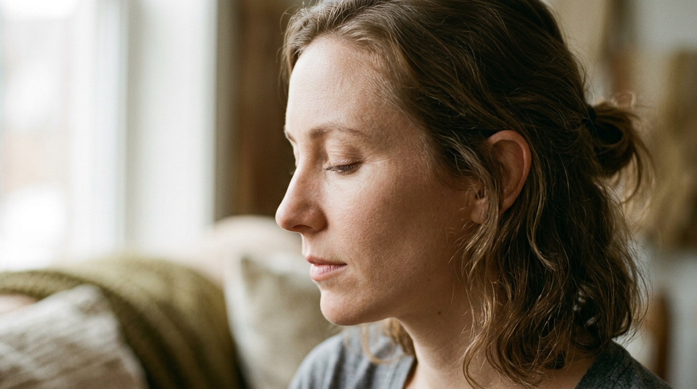 woman in peaceful concentration highlighting eye area