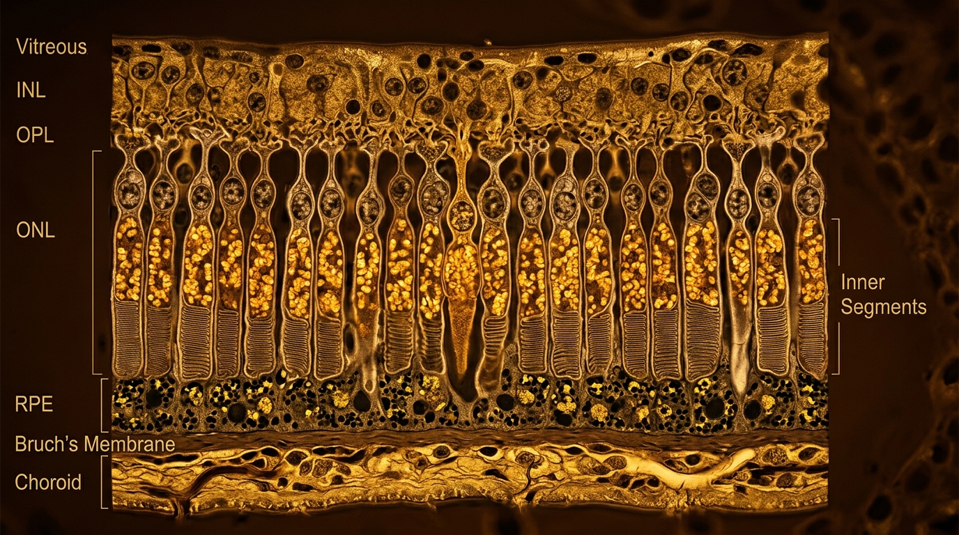 detailed retina cells showing mitochondrial energy centers