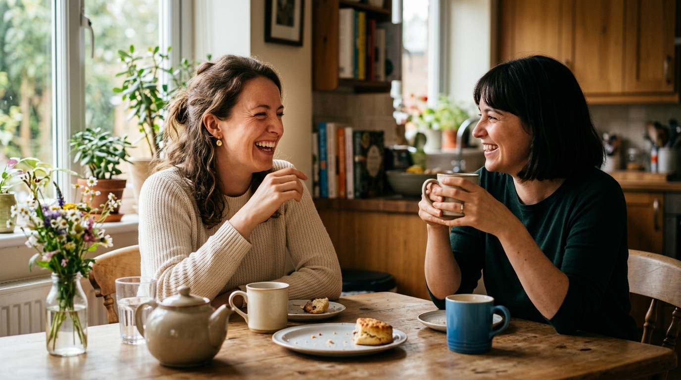 woman laughing authentically with friend