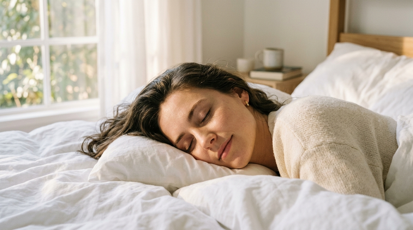 woman sleeping peacefully in morning light