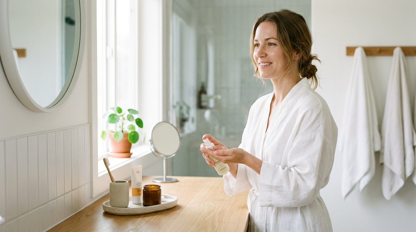 woman with simplified morning skincare routine