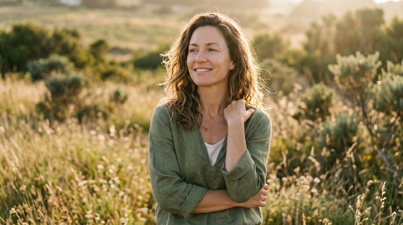 woman with clear radiant skin in natural light