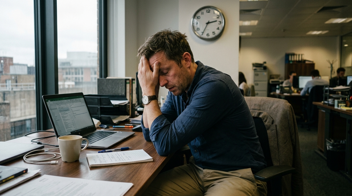 man experiencing afternoon energy crash at desk