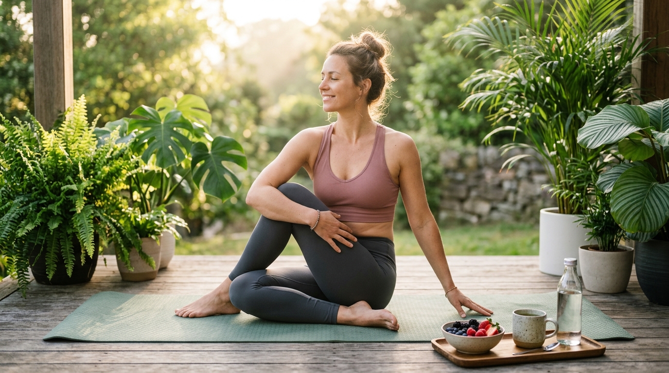 woman practicing yoga with anti-inflammatory foods