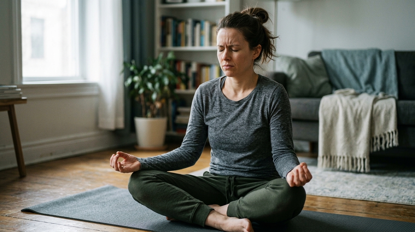 woman struggling to find calm during meditation