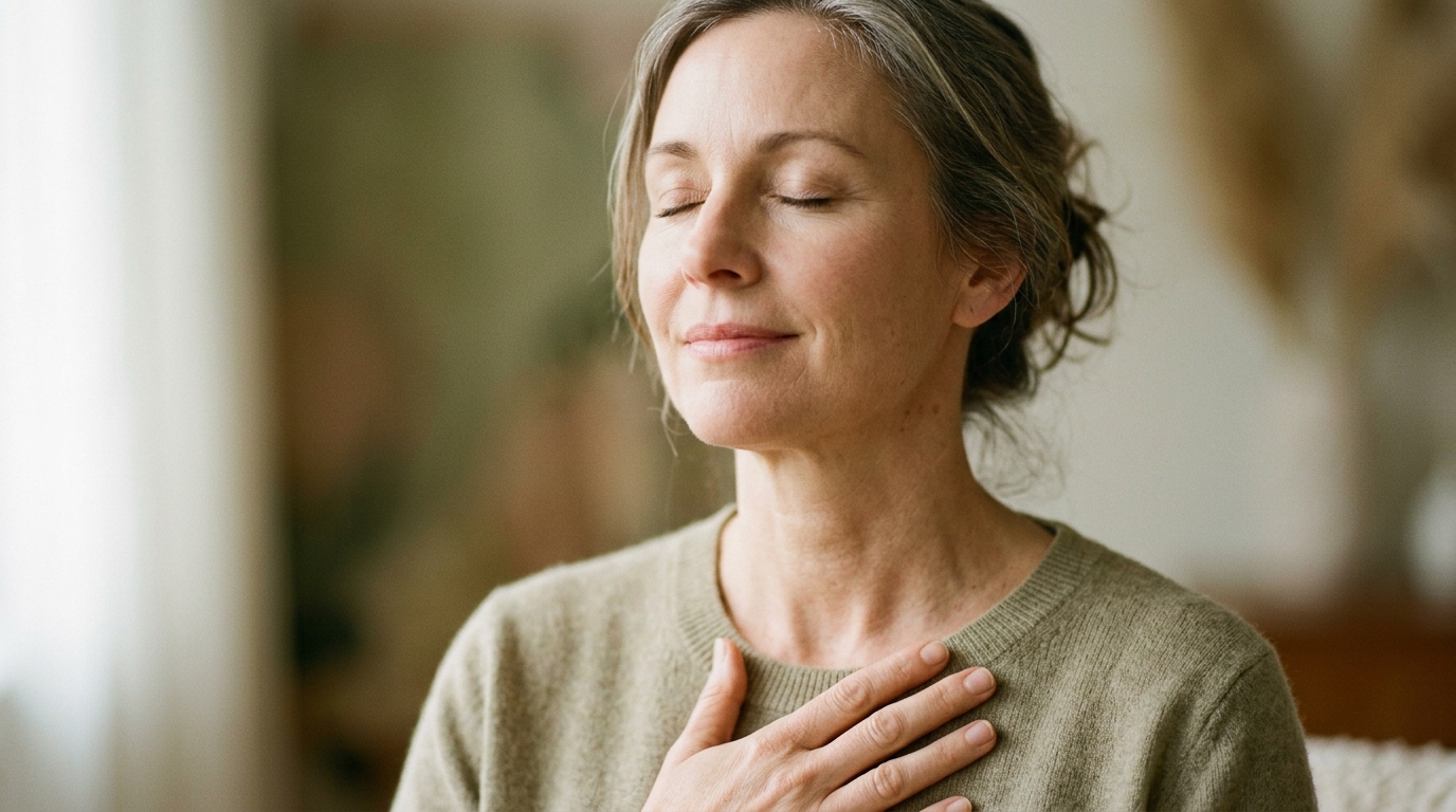 woman with hand on heart listening to her body