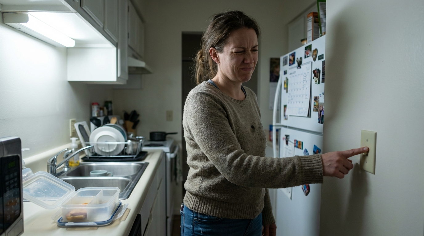 Woman switching off harsh light to soothe sensory overload