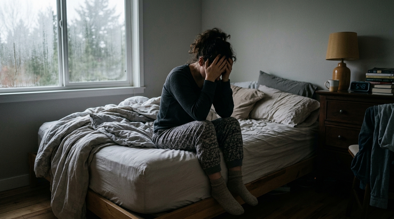 Woman experiencing morning stress and tension