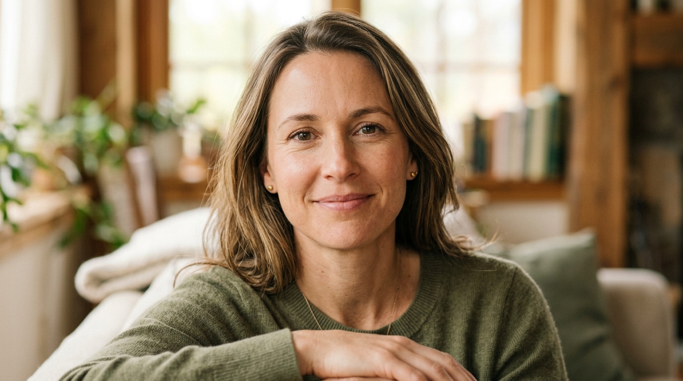 Woman with expression of genuine inner calm