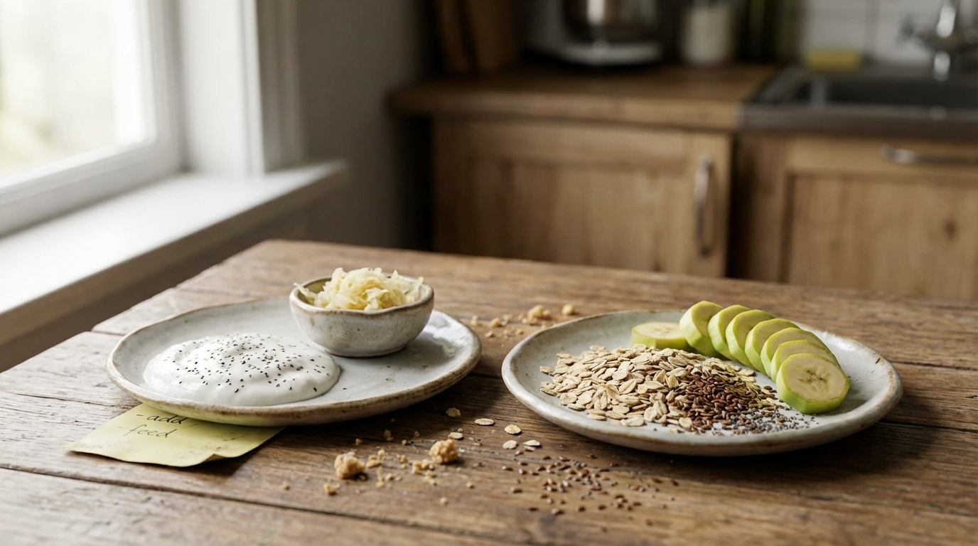 Two simple plates showing add and feed foods