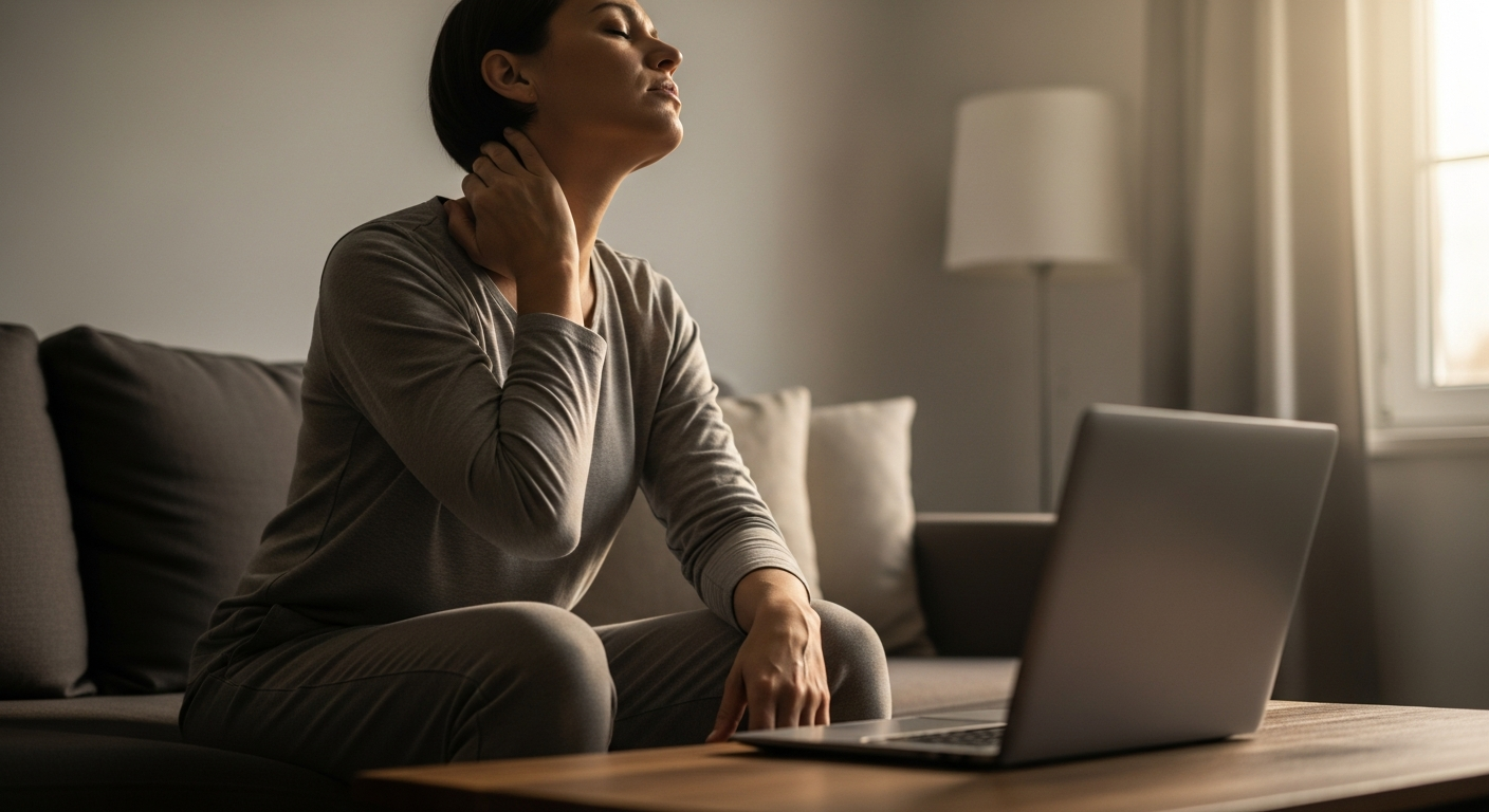 Tired person on a couch in late-afternoon light, noticing how heavy they feel