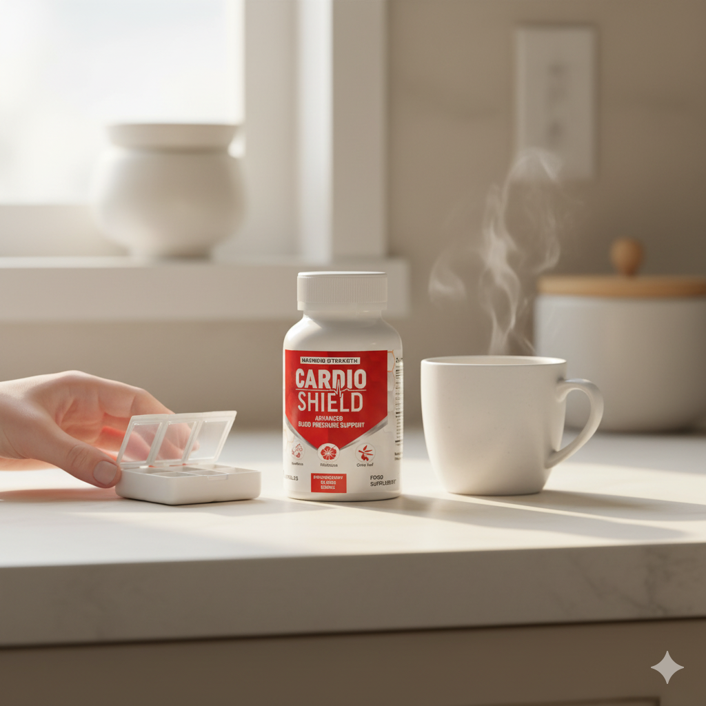 Cardio Shield on kitchen counter for heart health micro habits