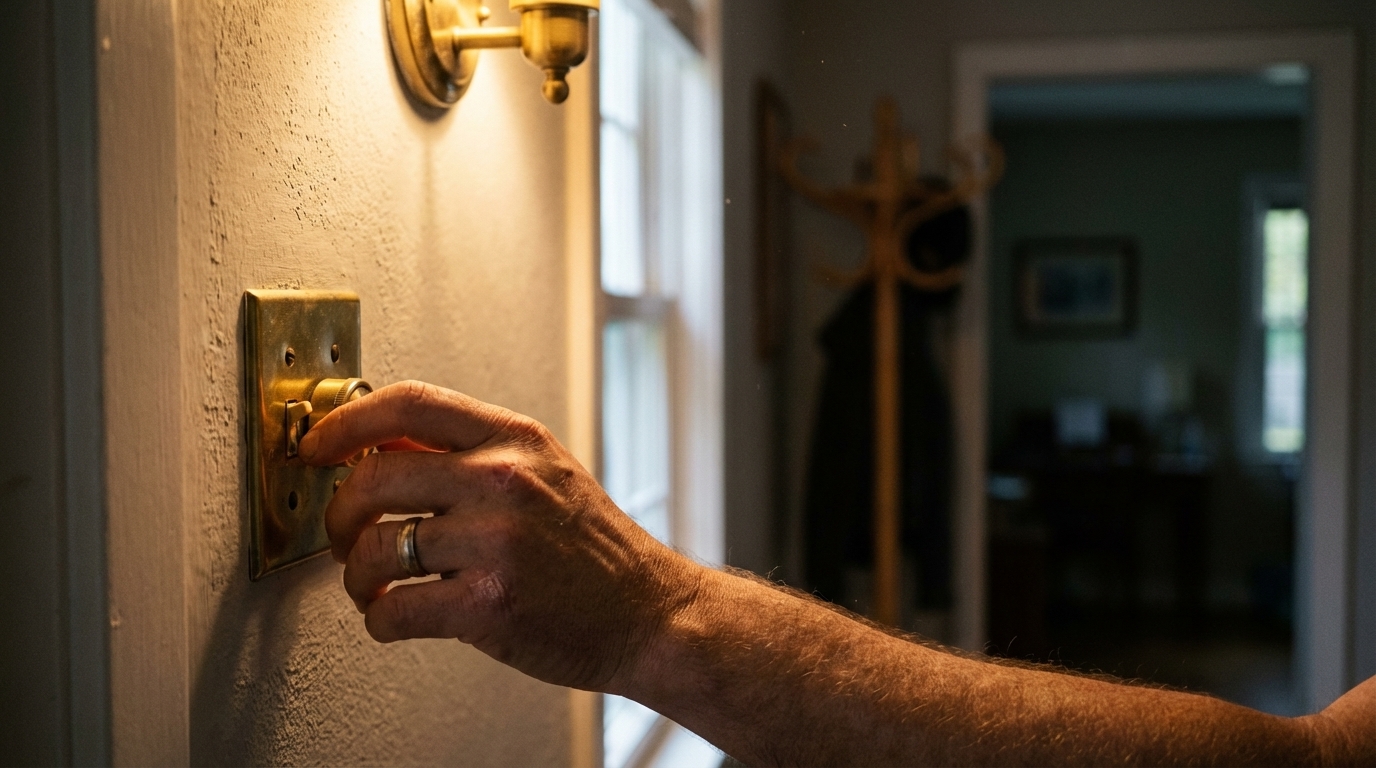 Hand on a dimmer switch in warm light