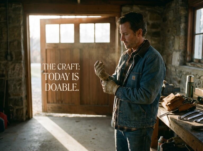 Worker stretching hands in soft morning light
