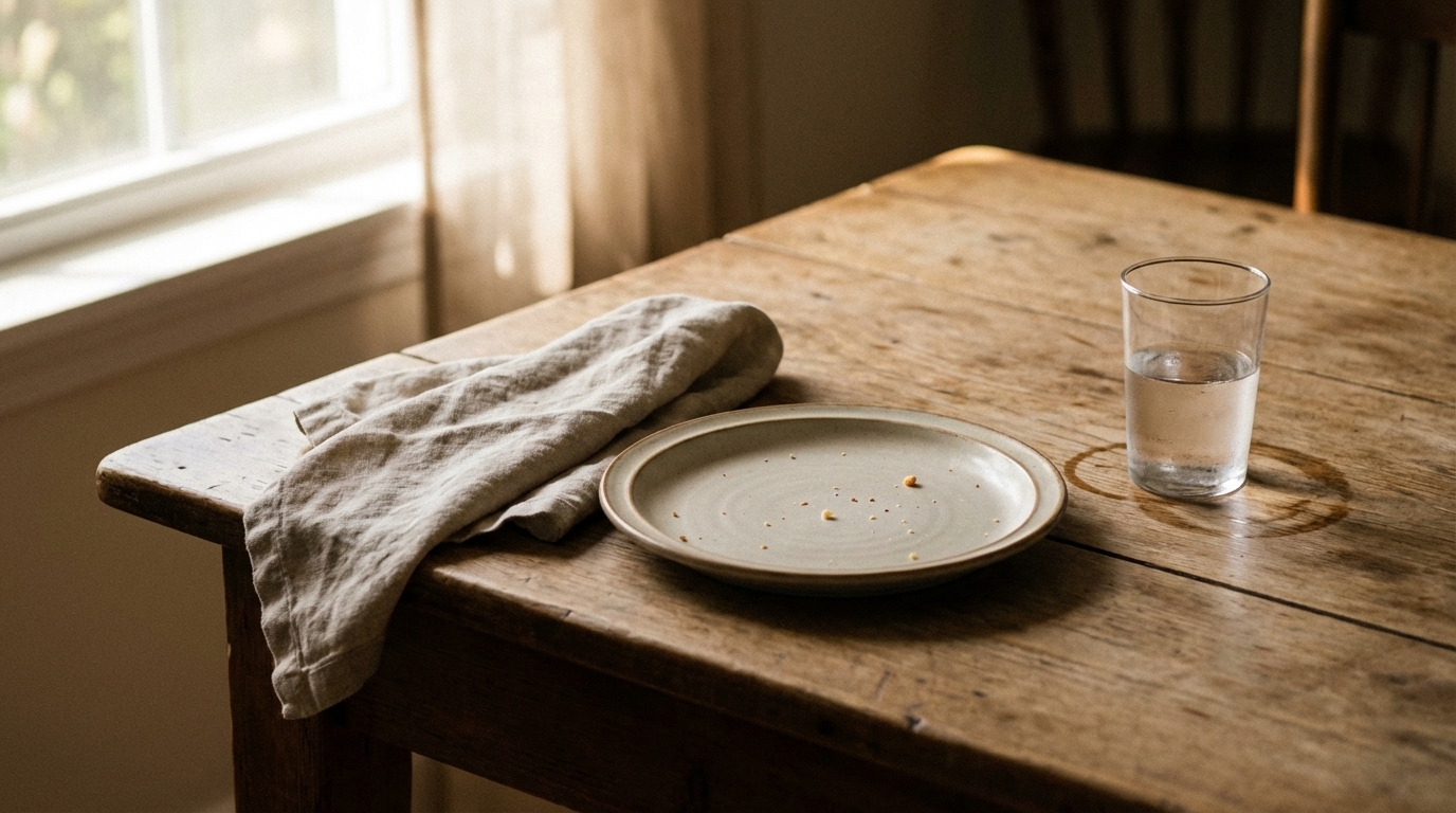 Calm table scene after a simple meal