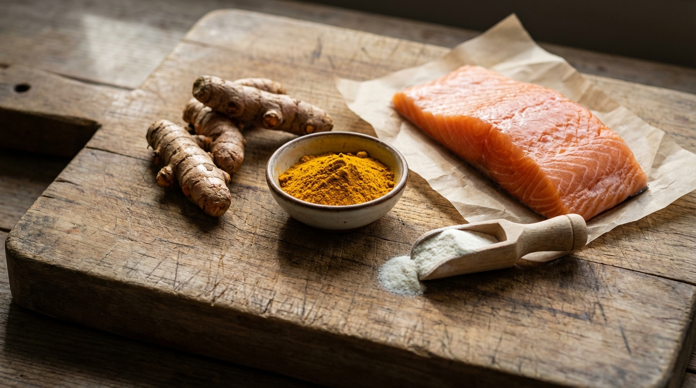 Real ingredients on a cutting board in window light