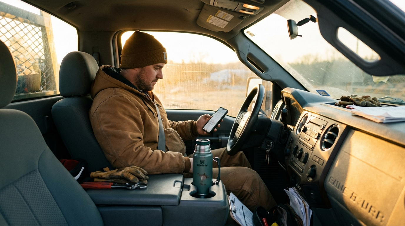Man in truck reviewing a simple checklist