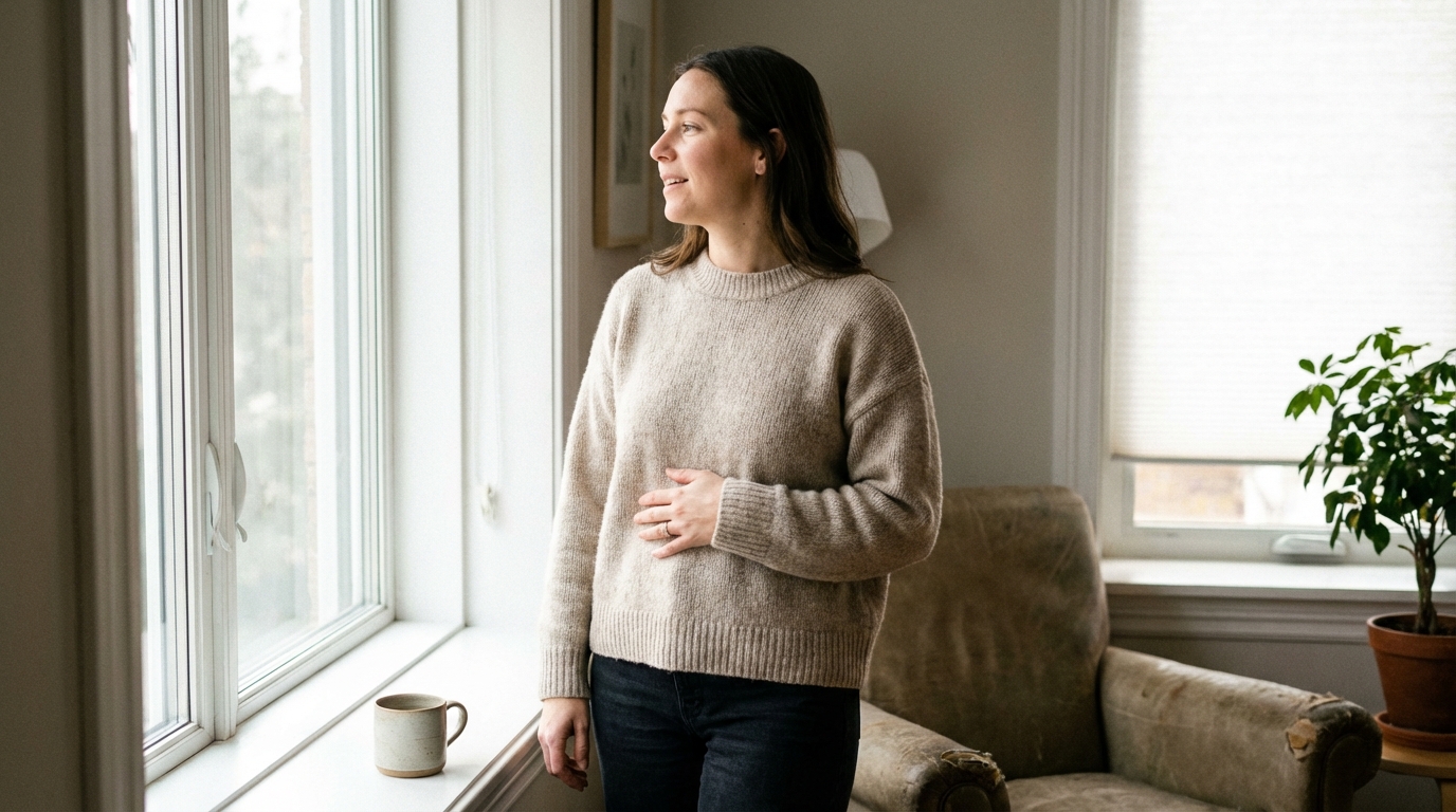 Woman feeling calm after lunch in soft daylight