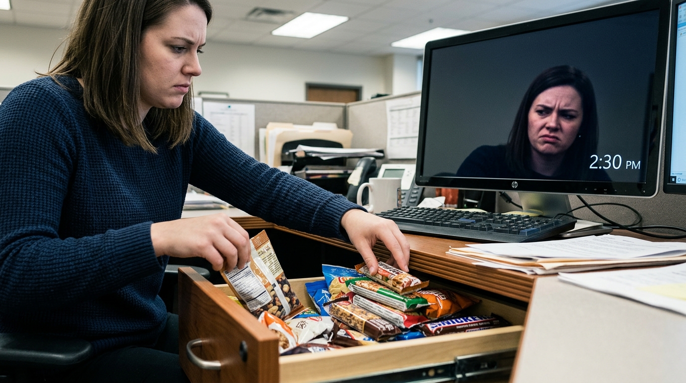 Woman reaching for snacks at predictable time