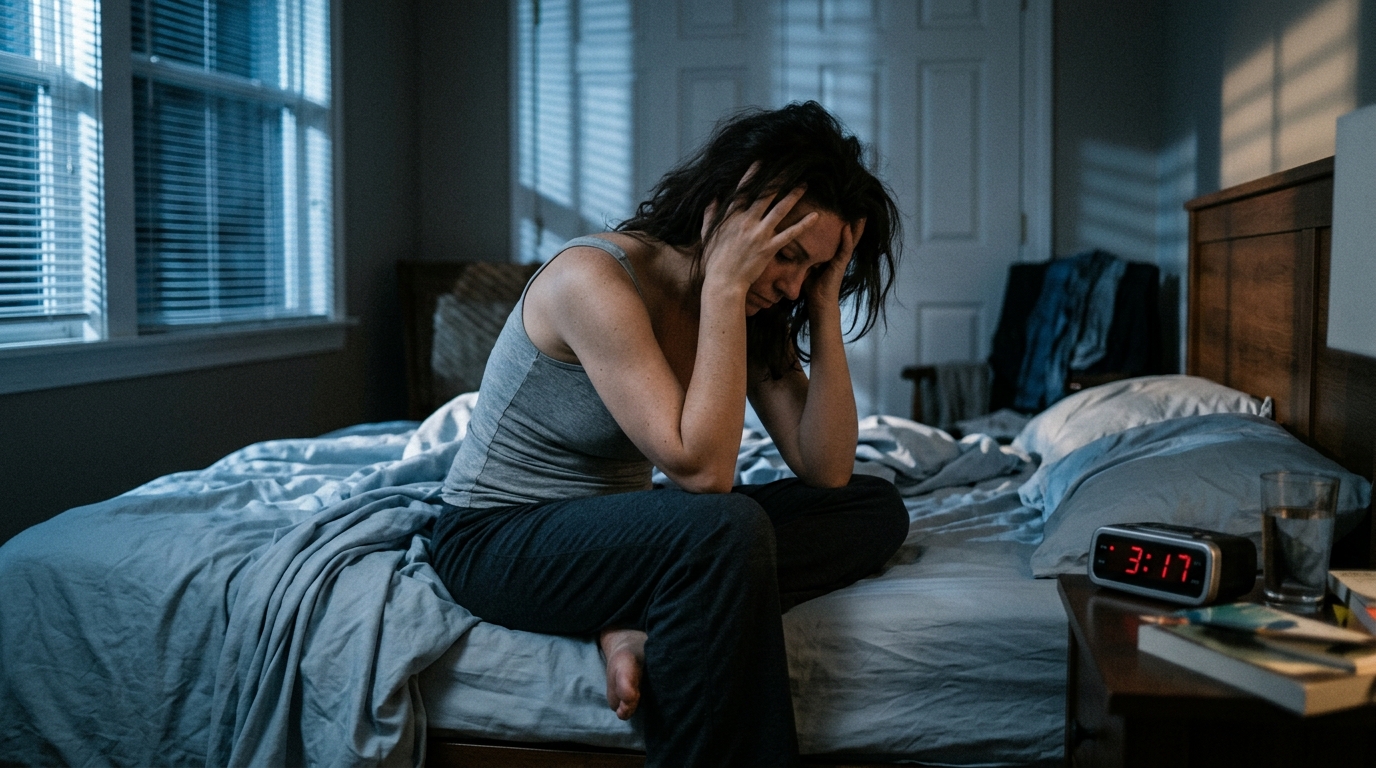 woman awake in bed middle of night