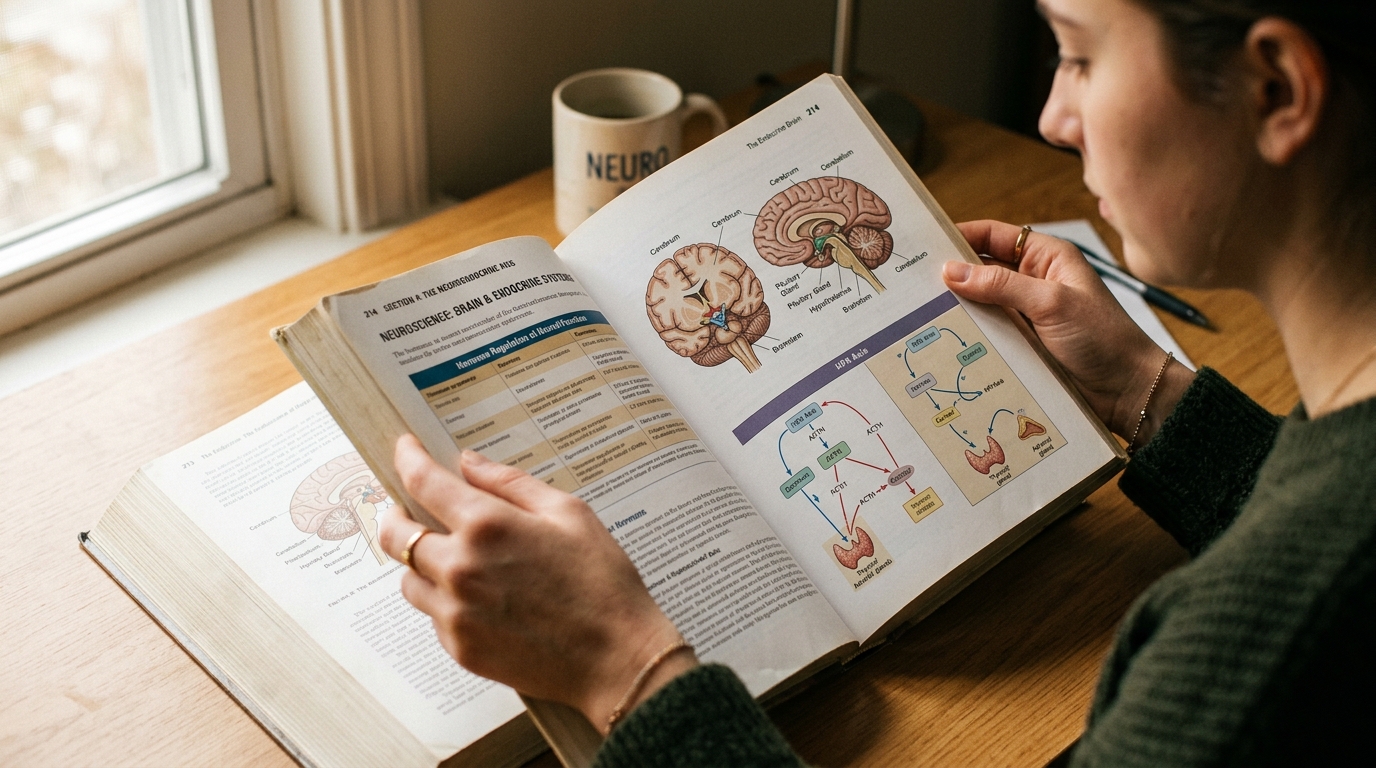 Hands holding neuroscience book about womens brains