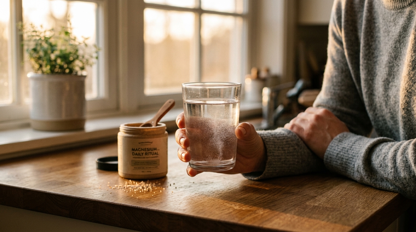 woman taking evening magnesium supplement