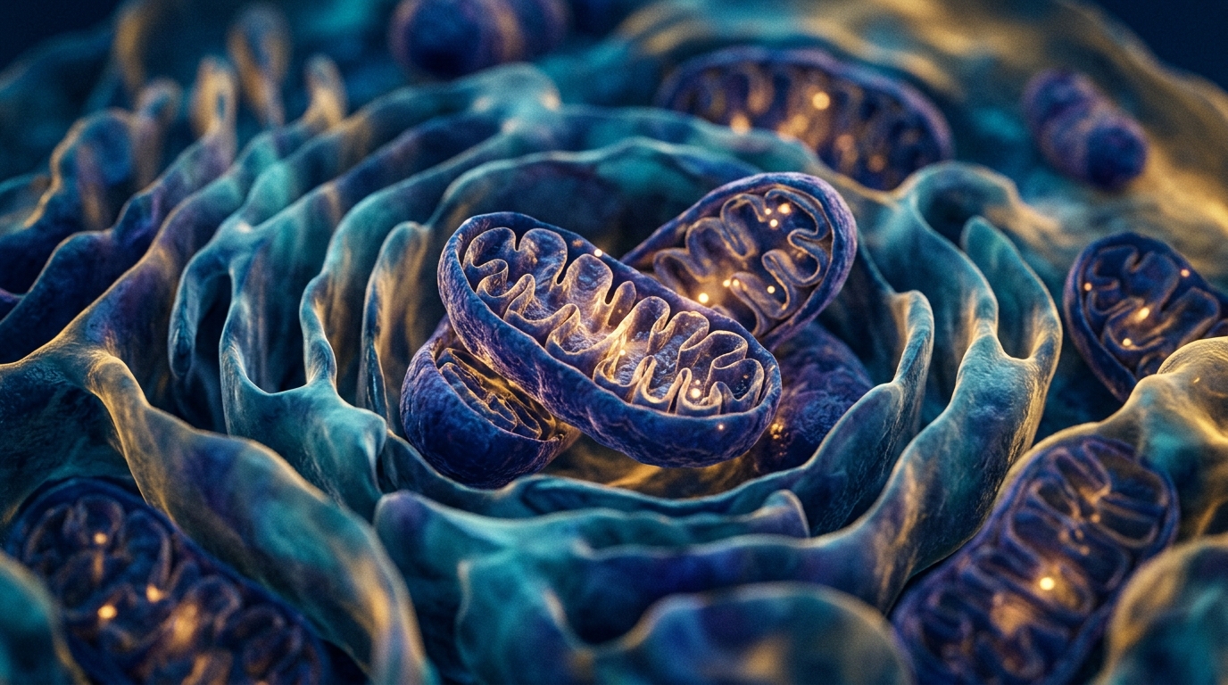 abstract cellular structures representing mitochondrial energy production