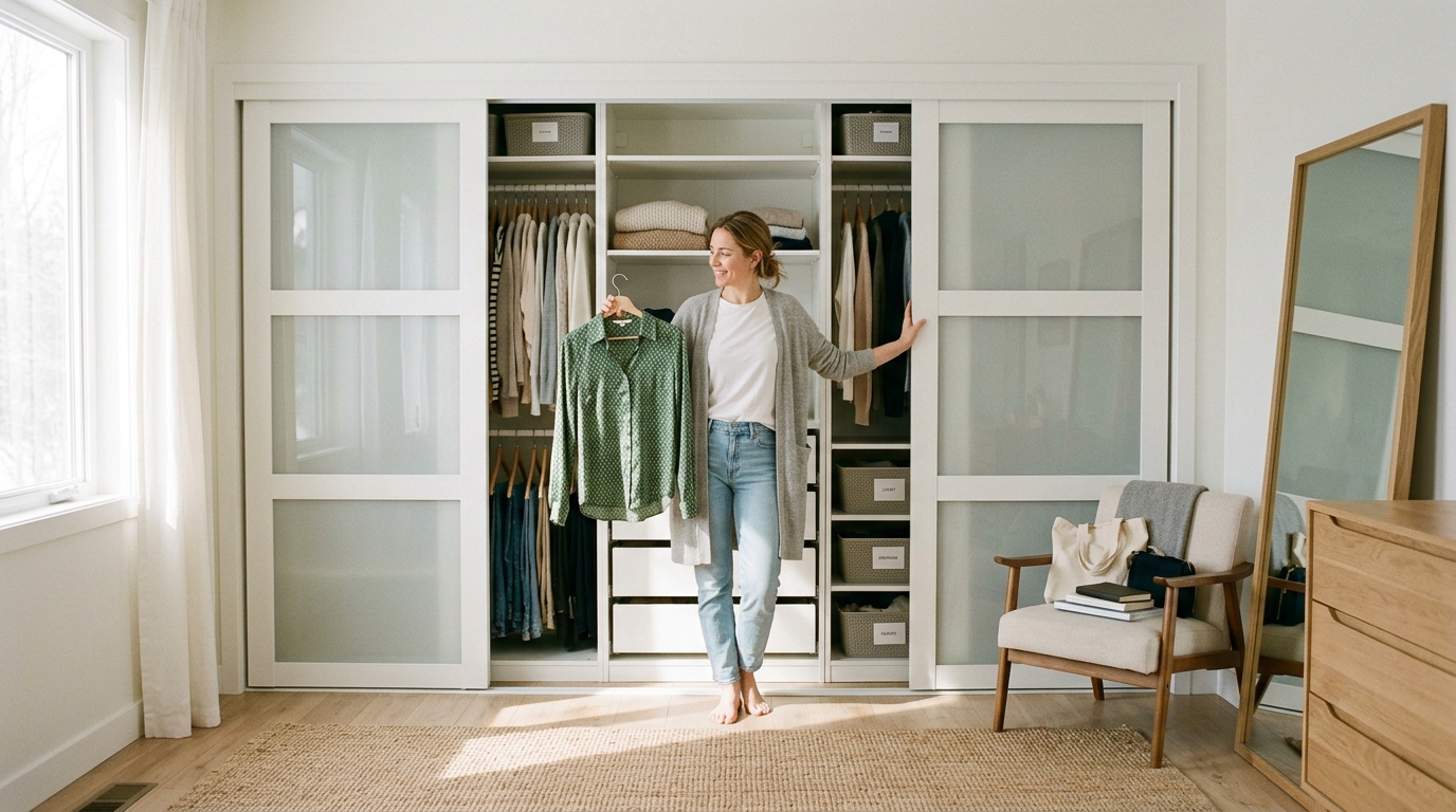 woman choosing clothes with ease and natural clarity