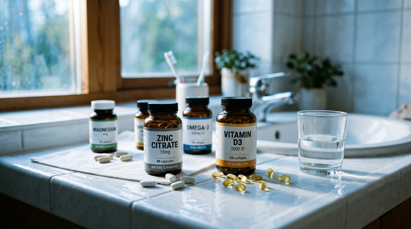 zinc and vitamin D3 supplements on counter