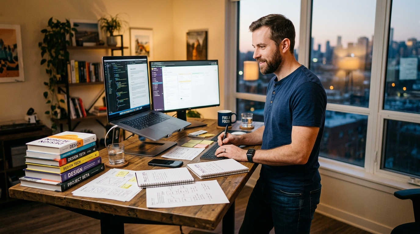 man working with sustained energy and focus
